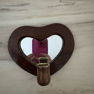 Heart-Shaped Wooden Mirror with Candle Holder